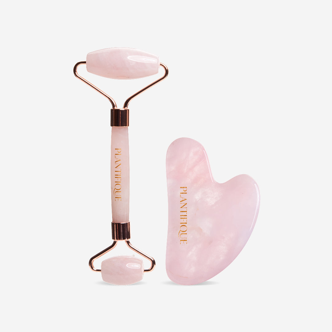 Plantifique Rose Quartz Roller & Gua Sha Set Plantifique Rose Quartz Roller & Gua Sha Set