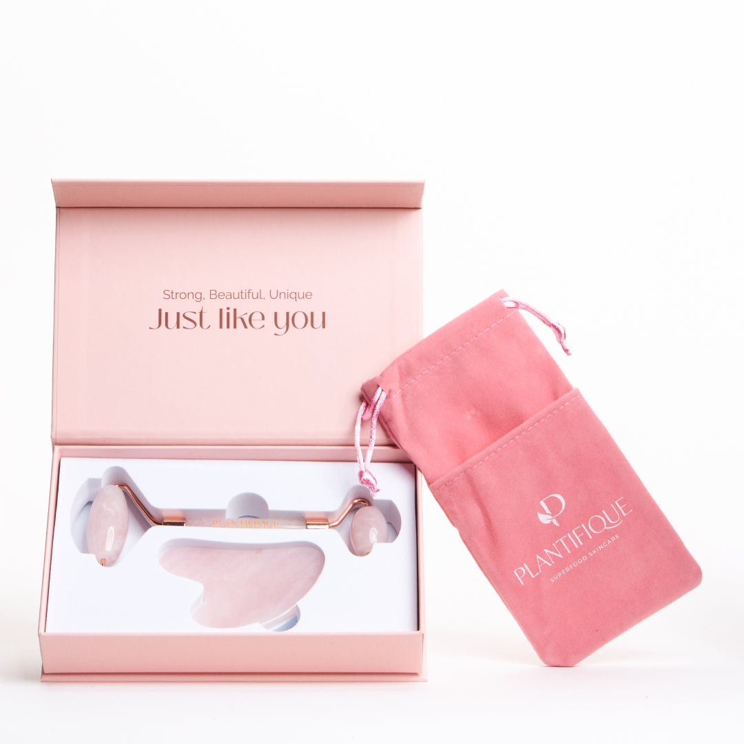 Plantifique Rose Quartz Roller & Gua Sha Set